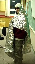Grant didn't dress up. The furnace was off today.